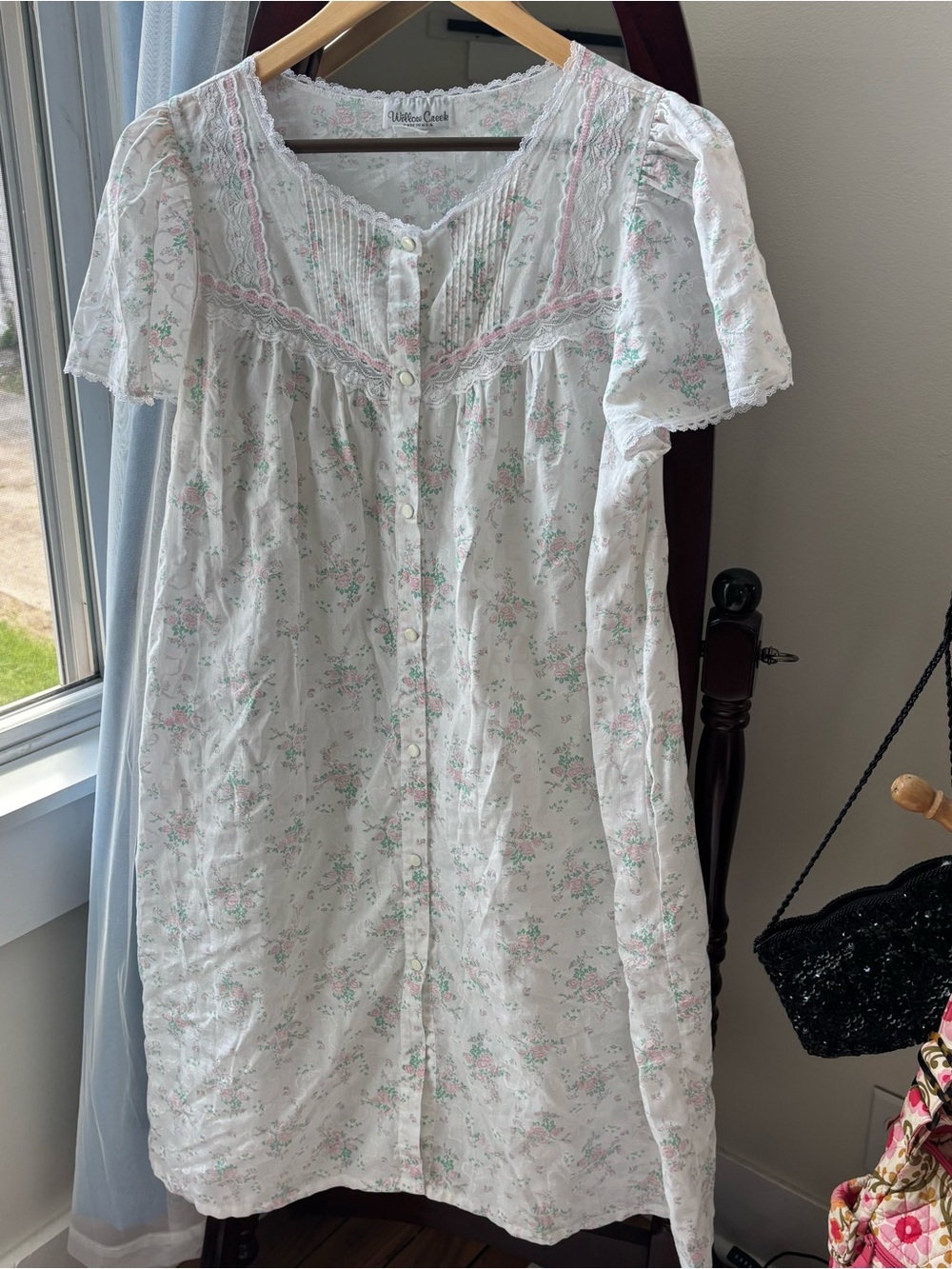 Vintage dainty coquette White & Pink Floral Button-Front Nightgown dress